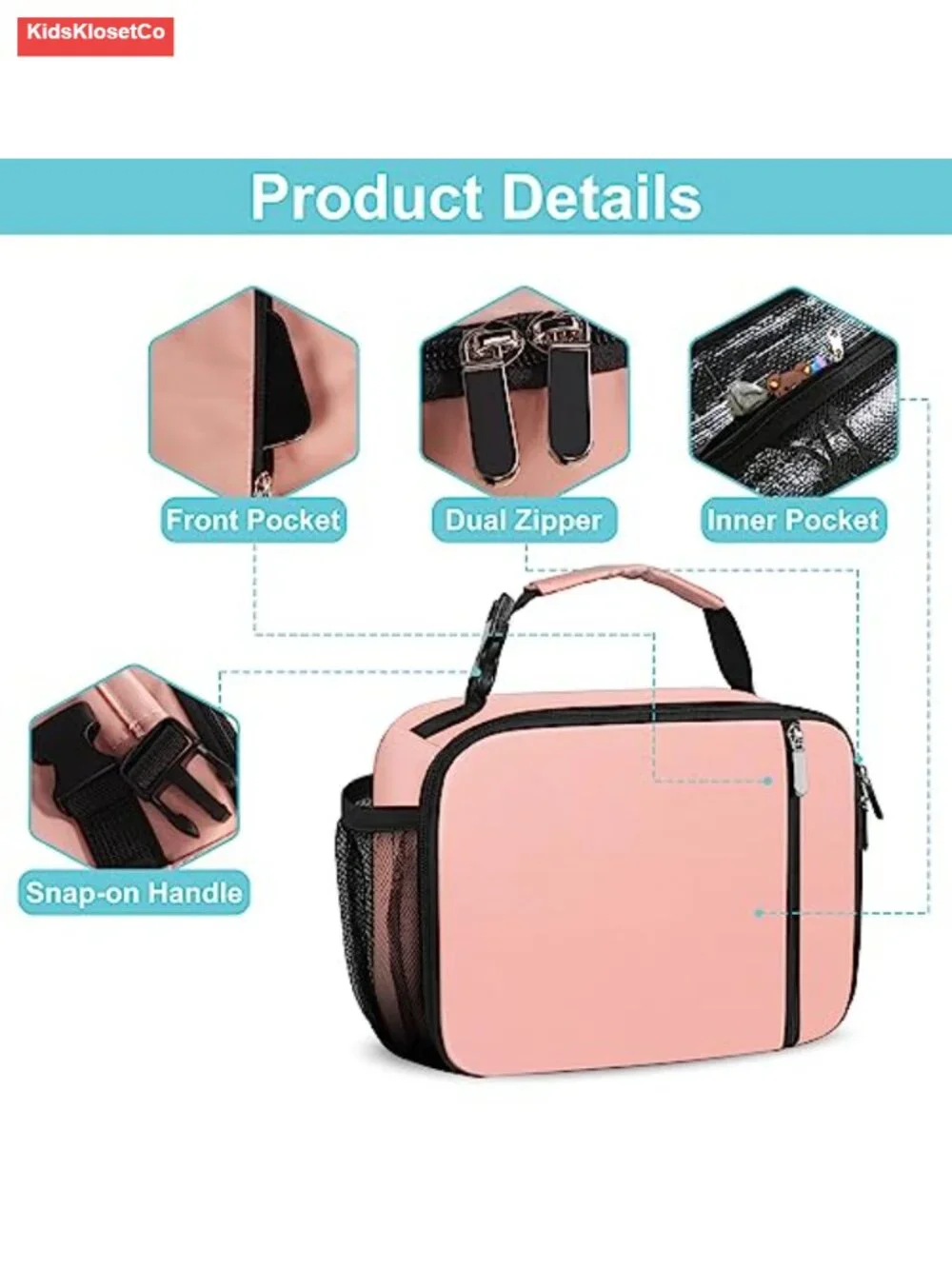 Insulated Lunch Bag for Kids with Water Bottle Holder - Reusable Thermal School